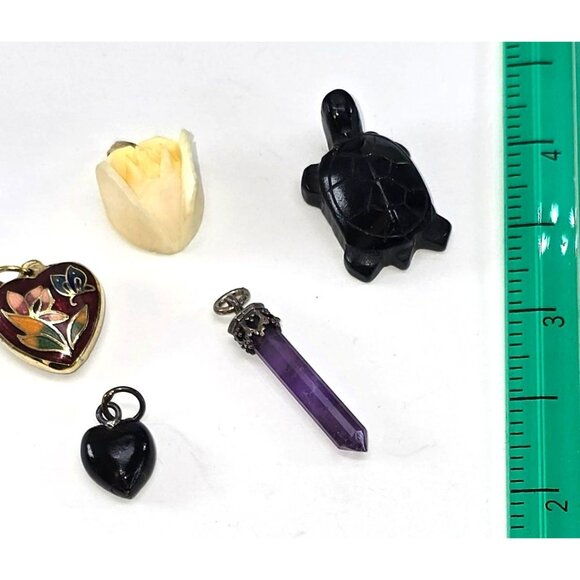 Assorted Jewelry Pendants Set Amethyst Enamel Heart Charms Tortoise Rose li608 - Picture 6 of 10